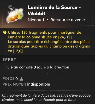 Saison Ivoire dofus lumière de la source wabbit